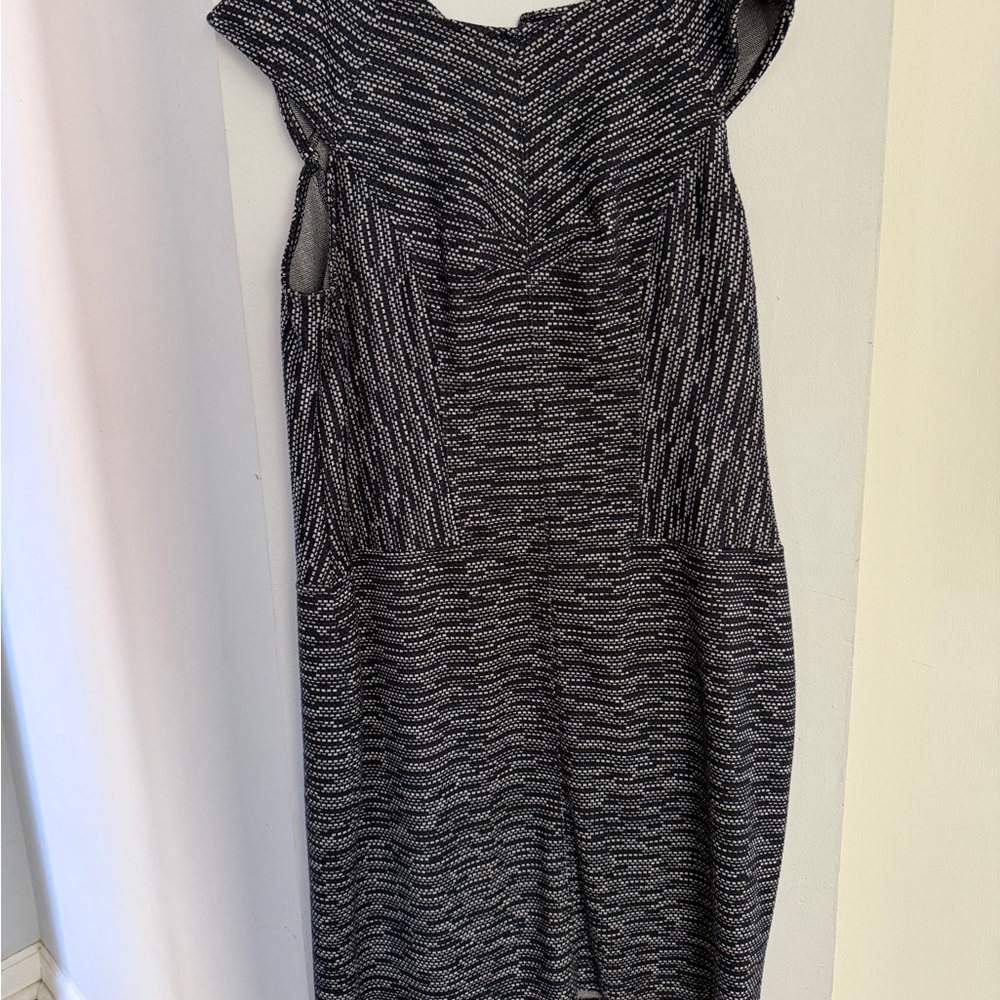 Ann Taylor Navy and White Textured Dress (knee length), Size 14